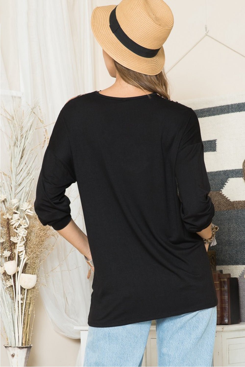 Celeste Full Size Leopard Braided Strap Long Sleeve T-Shirt - Mythical Kitty Boutique