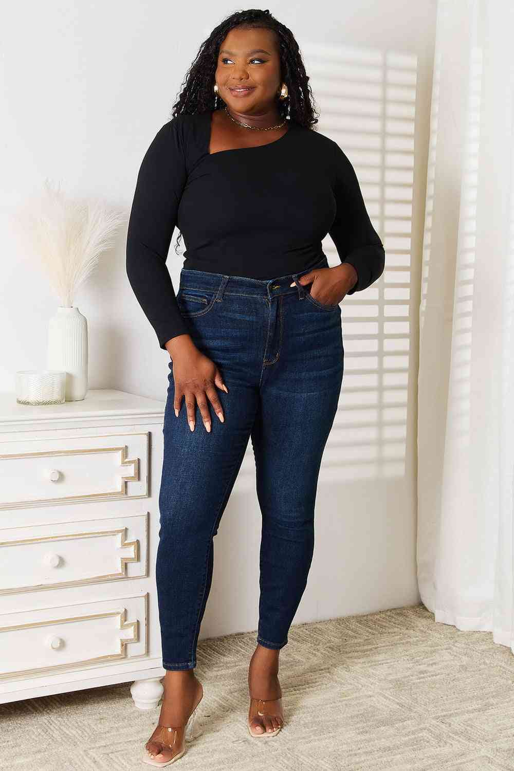Asymmetrical Neck Long Sleeve Top - Mythical Kitty Boutique