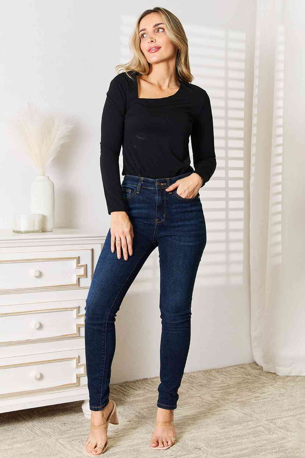 Asymmetrical Neck Long Sleeve Top - Mythical Kitty Boutique