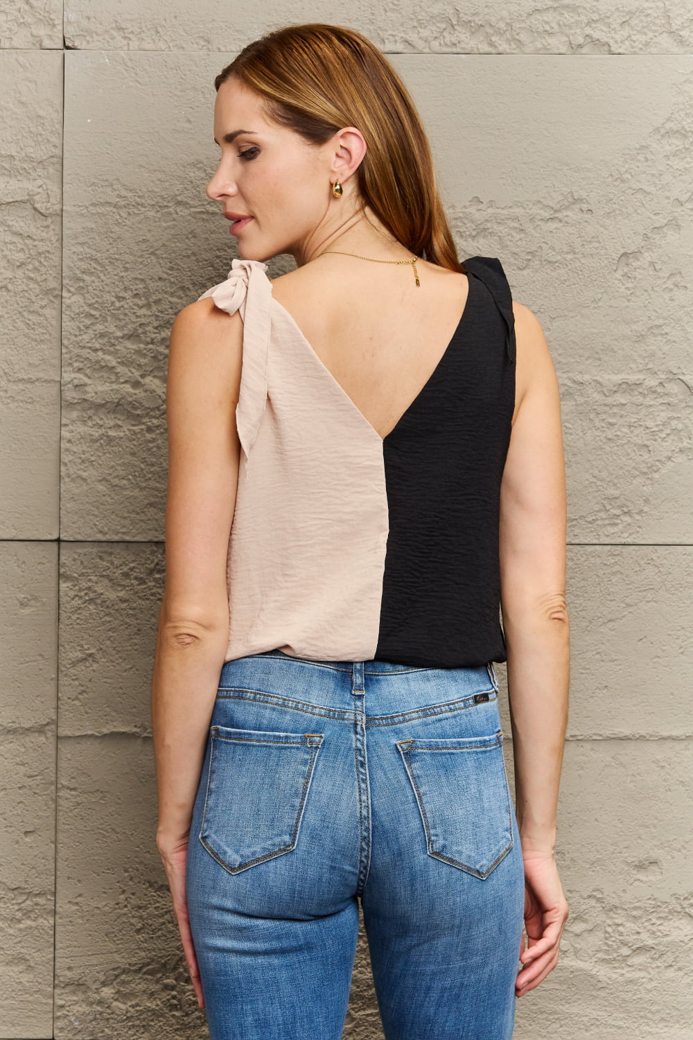 Contrast Color V-Neck Tie Shoulder Tank Top - Mythical Kitty Boutique