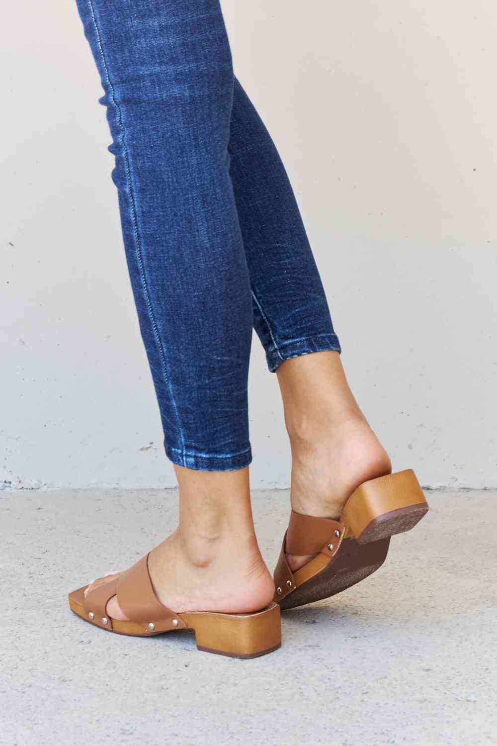 Criss Cross Wooden Clog Mule in Brown - Mythical Kitty Boutique