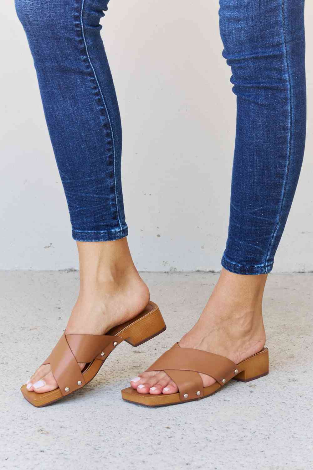 Criss Cross Wooden Clog Mule in Brown - Mythical Kitty Boutique