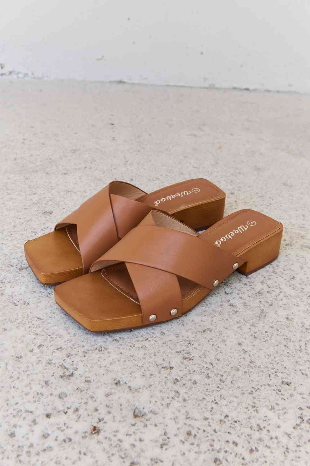 Criss Cross Wooden Clog Mule in Brown - Mythical Kitty Boutique
