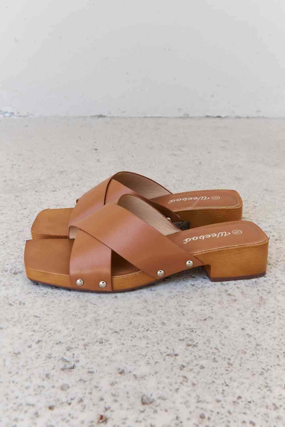 Criss Cross Wooden Clog Mule in Brown - Mythical Kitty Boutique