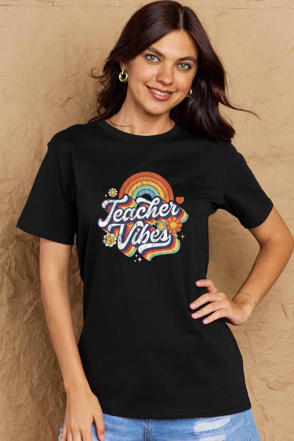 TEACHER VIBES Graphic Cotton T-Shirt - Mythical Kitty Boutique