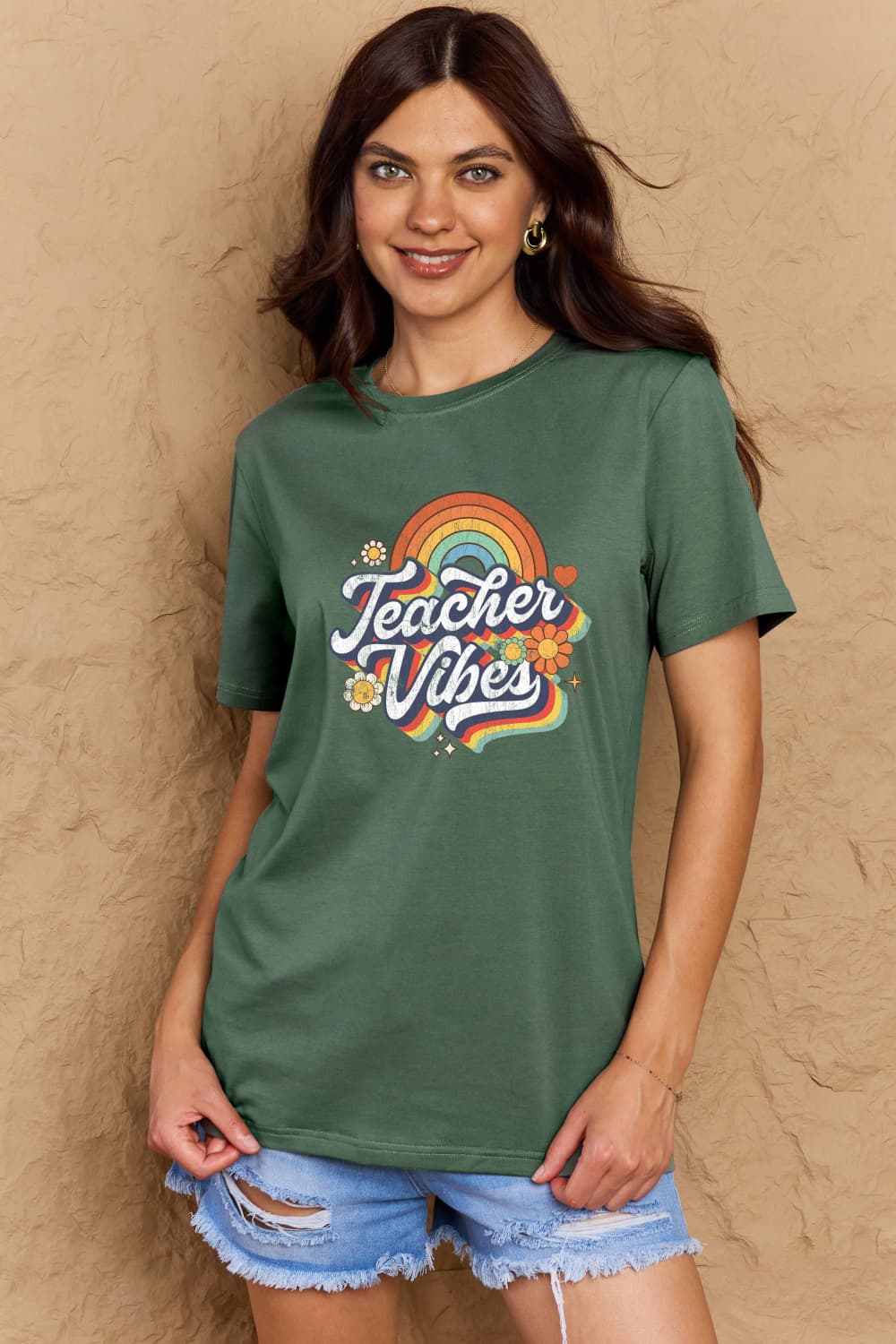 TEACHER VIBES Graphic Cotton T-Shirt - Mythical Kitty Boutique