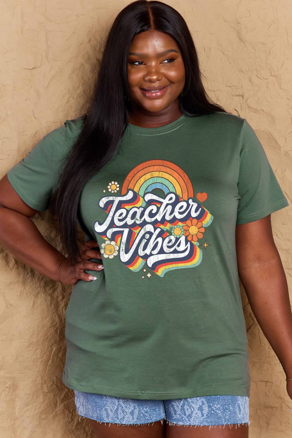 TEACHER VIBES Graphic Cotton T-Shirt - Mythical Kitty Boutique