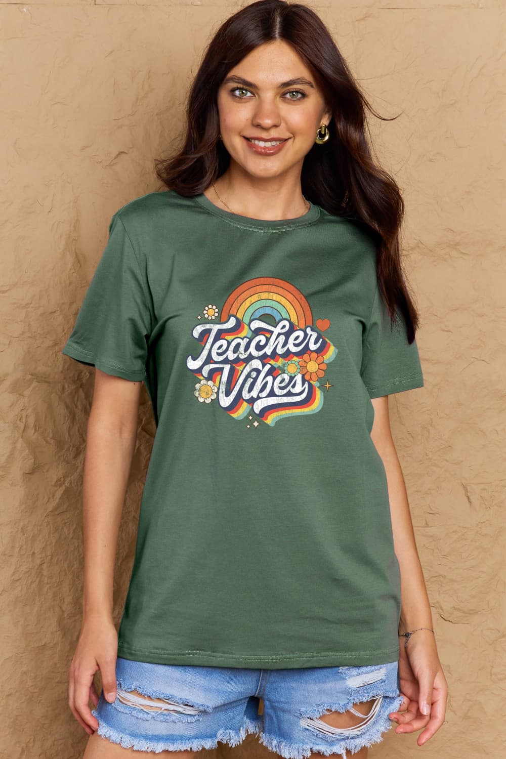 TEACHER VIBES Graphic Cotton T-Shirt - Mythical Kitty Boutique
