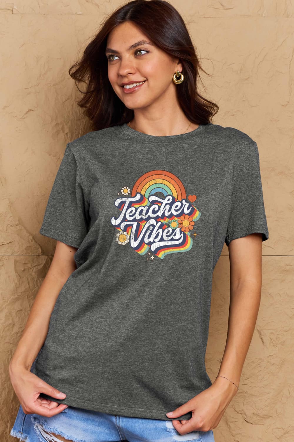 TEACHER VIBES Graphic Cotton T-Shirt - Mythical Kitty Boutique