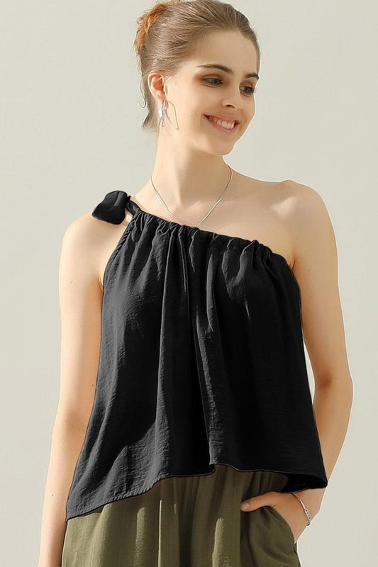 Angie One Shoulder Satin Silk Top - Mythical Kitty Boutique
