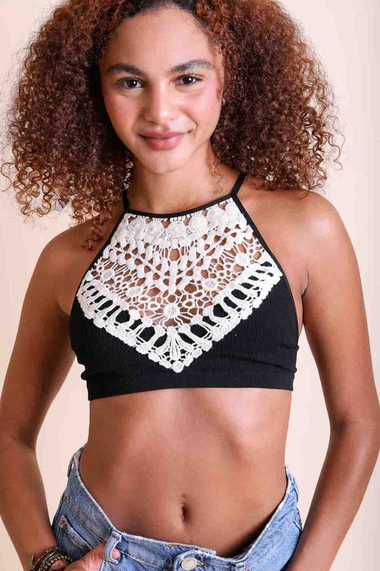 Crochet Lace High Neck Bralette - Mythical Kitty Boutique