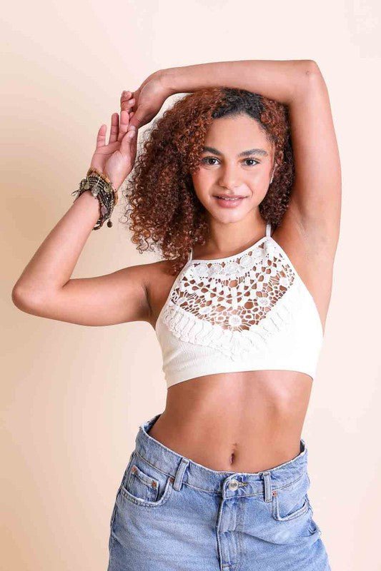 Crochet Lace High Neck Bralette - Mythical Kitty Boutique