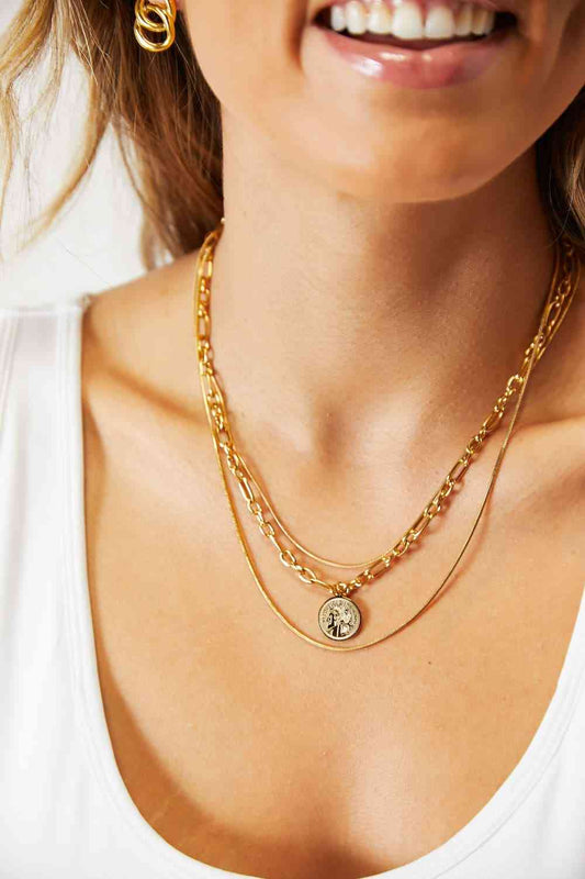 Adored Coin Pendant Triple-Layered Chain Necklace - Mythical Kitty Boutique