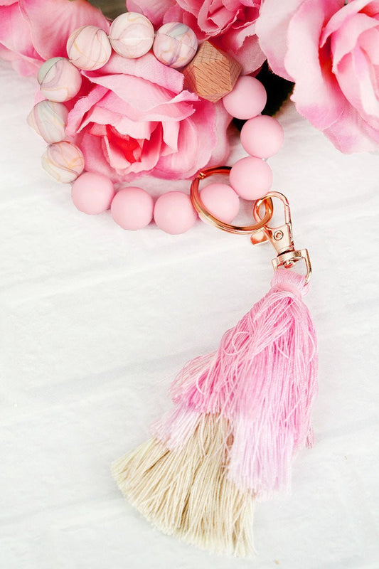 Alyssa Pink Tiered Tassel Beaded Bracelet Keychain - Mythical Kitty Boutique