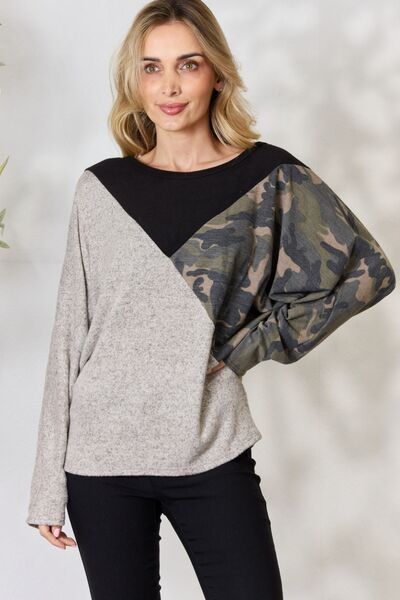 BiBi Brushed Hacci Color Block Long Sleeve Top - Mythical Kitty Boutique