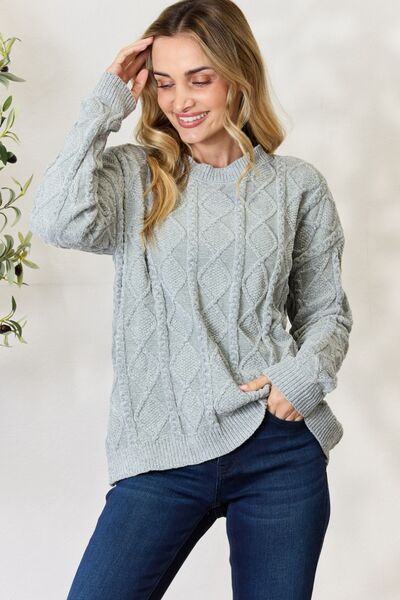 Cable Knit Round Neck Sweater - Mythical Kitty Boutique