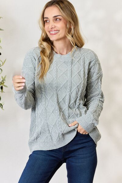 Cable Knit Round Neck Sweater - Mythical Kitty Boutique