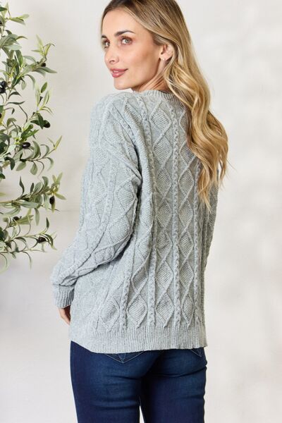 Cable Knit Round Neck Sweater - Mythical Kitty Boutique