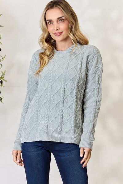 Cable Knit Round Neck Sweater - Mythical Kitty Boutique