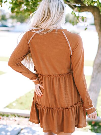 Caramel Candy Waffle-Knit Tiered Dress - Mythical Kitty Boutique