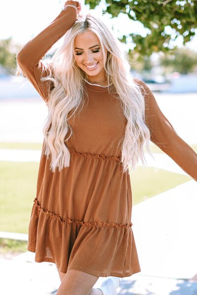 Caramel Candy Waffle-Knit Tiered Dress - Mythical Kitty Boutique