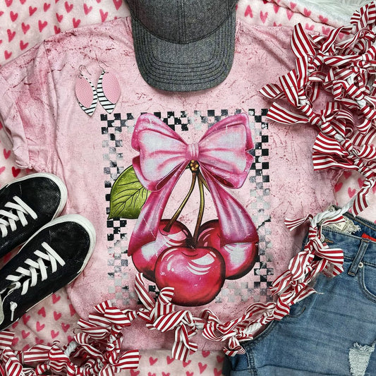 Cherries and Bow Graphic Tee - Mythical Kitty Boutique