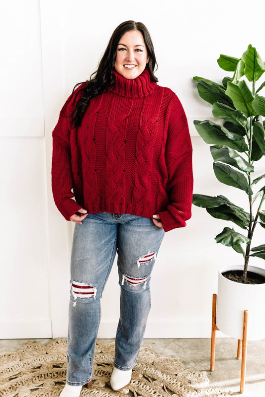 Christmas Red Cozy Cable Knit Sweater - Mythical Kitty Boutique