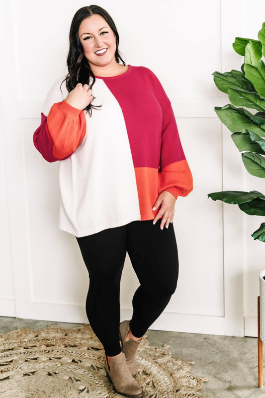 Colorblock Knit Sweater In Pink, Orange & Ivory - Mythical Kitty Boutique