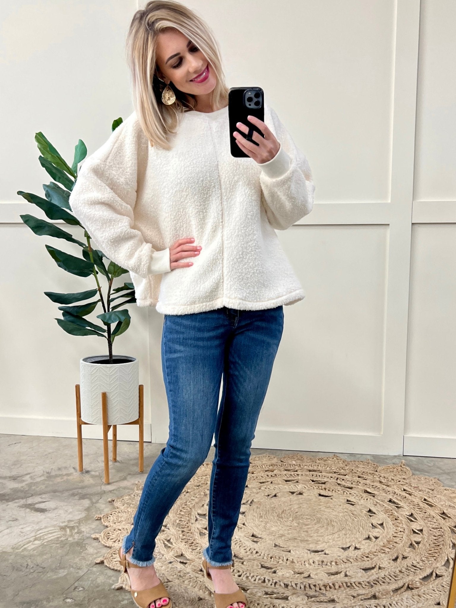 Cozy Soft Teddy Pullover In Ivory - Mythical Kitty Boutique