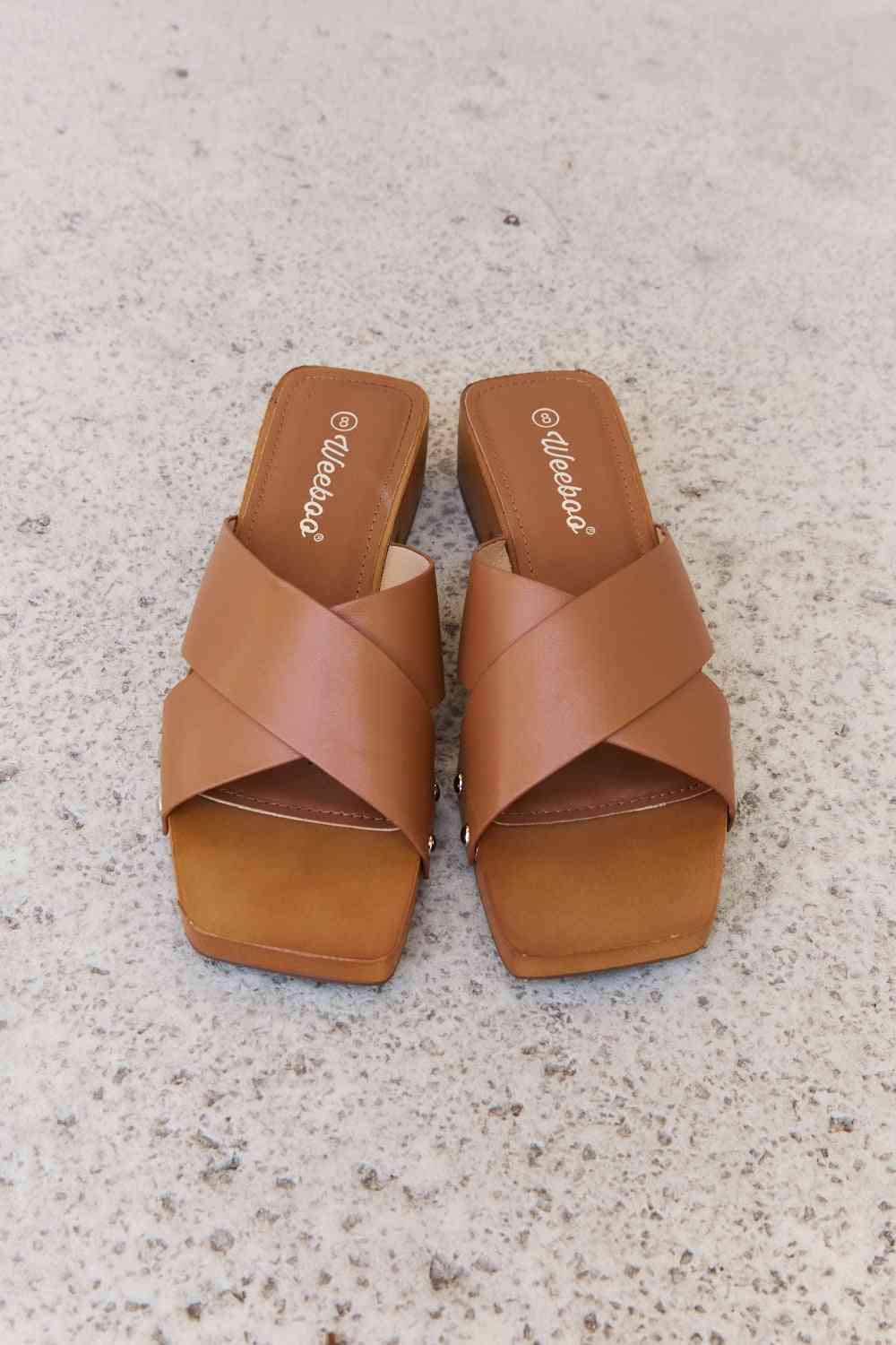 Criss Cross Wooden Clog Mule in Brown - Mythical Kitty Boutique
