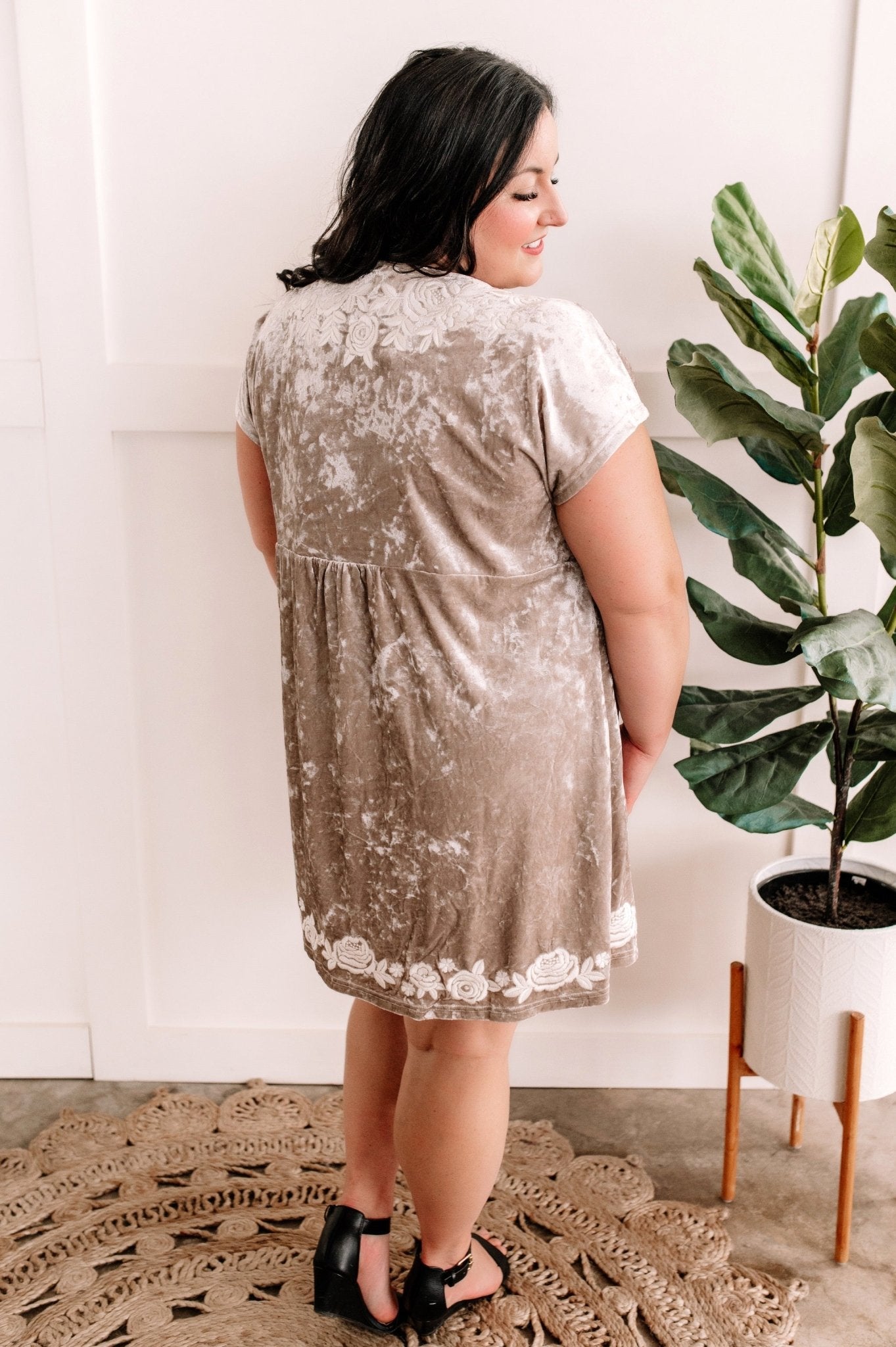 Crushed Velvet Embroidered Surplice Dress - Mythical Kitty Boutique
