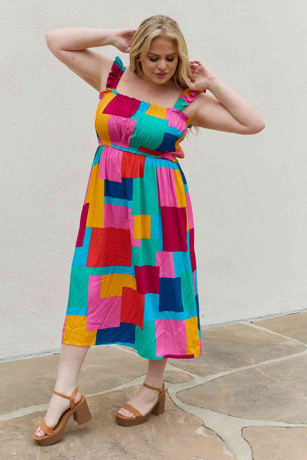 Roxana Multicolored Square Neck Dress
