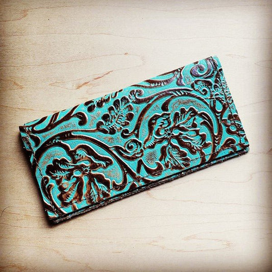Embossed leather wallet in Cowboy Turquoise - Mythical Kitty Boutique
