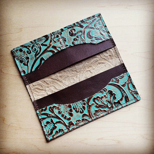 Embossed leather wallet in Cowboy Turquoise - Mythical Kitty Boutique