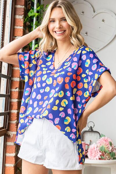 First Love Printed V-Neck Short Sleeve Blouse - Mythical Kitty Boutique