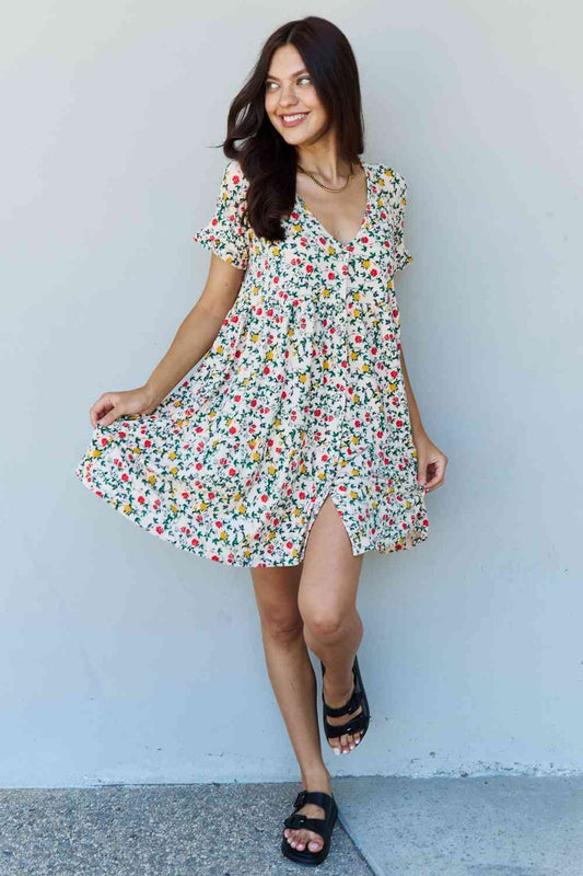 Follow Me V-Neck Ruffle Sleeve Floral Dress - Mythical Kitty Boutique