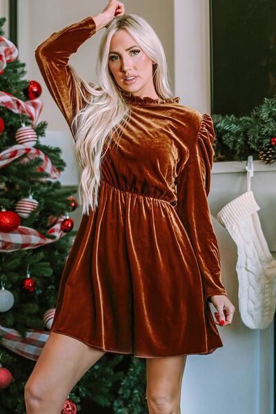 Frill Trim Long Sleeve Mini Dress - Mythical Kitty Boutique