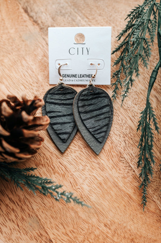 Genuine Leather Earrings With Hairon Detail - Mythical Kitty Boutique