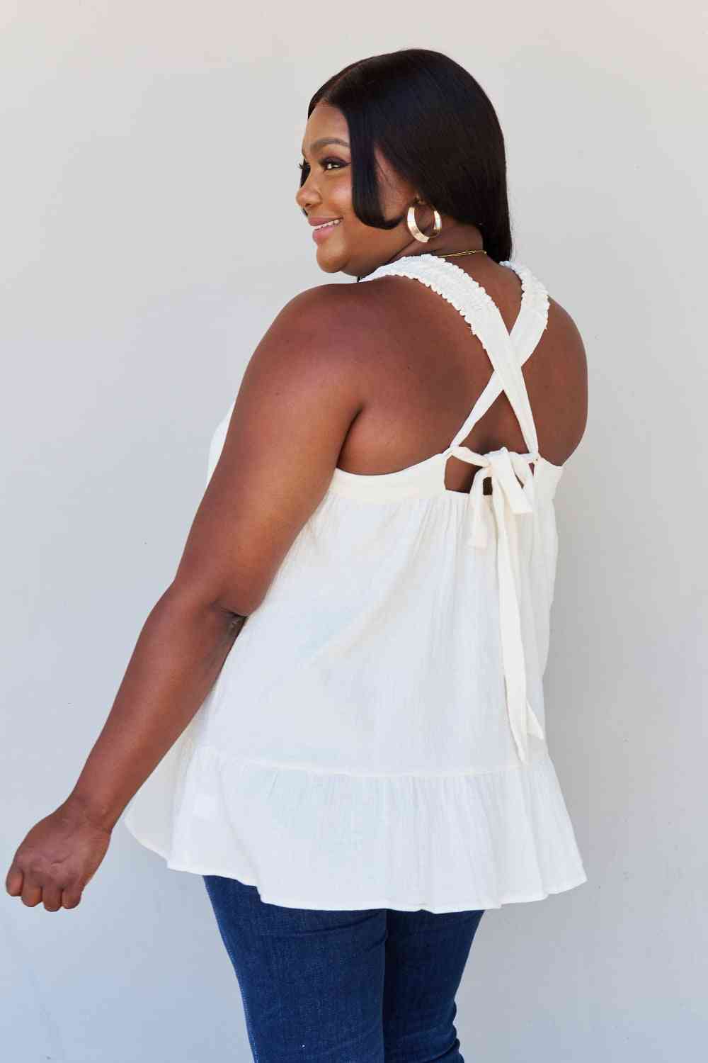 Good Attitude Back Tie Detail Ruffle Tunic Top - Mythical Kitty Boutique