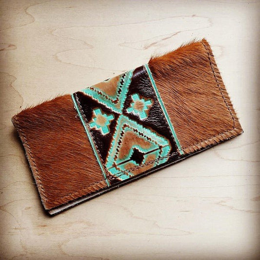Hair-on-hide Wallet w/ Turquoise Navajo Accent - Mythical Kitty Boutique