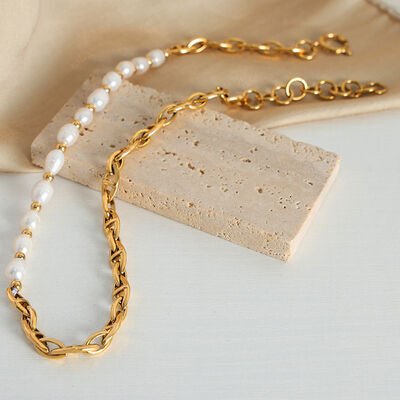 Half Pearl Detail 18K Gold-Plated Necklace - Mythical Kitty Boutique