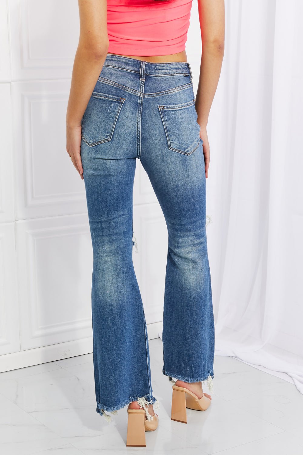 Hazel High Rise Distressed Flare Jeans - Mythical Kitty Boutique