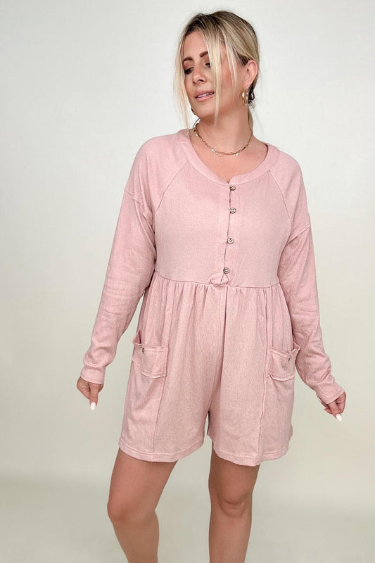 Heyson Comfy Knit Button-Down Long Sleeve Romper - Mythical Kitty Boutique
