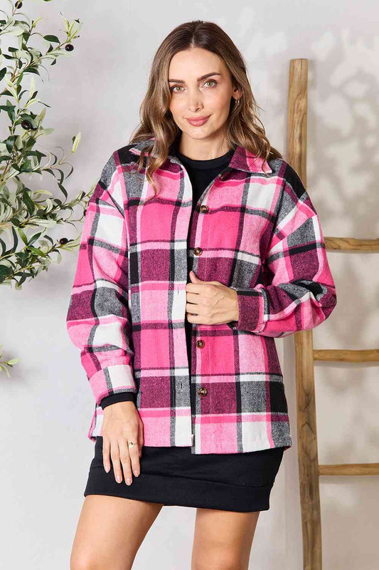 Jenny Plaid Button Up Collared Neck Jacket - Mythical Kitty Boutique