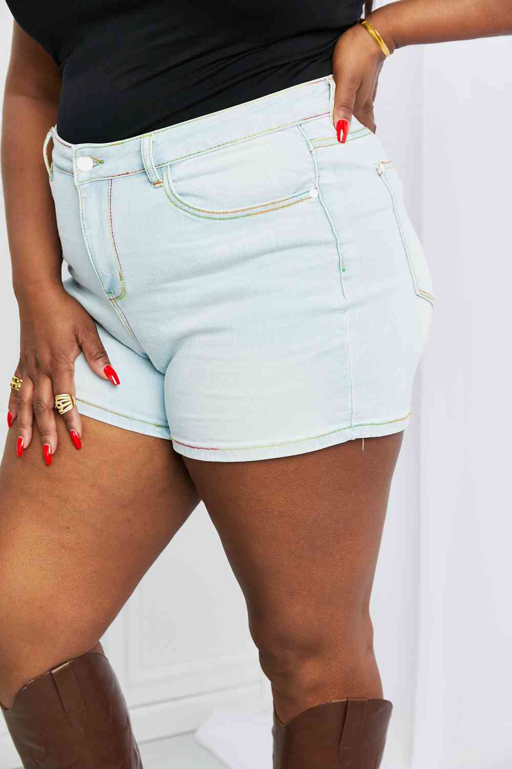 Judy Blue Contrast Stitching Denim Shorts with Pockets - Mythical Kitty Boutique