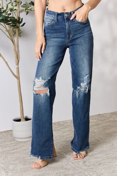 Judy Blue High Waist 90's Distressed Straight Jeans - Mythical Kitty Boutique