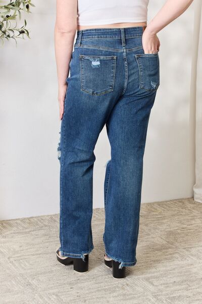 Judy Blue High Waist 90's Distressed Straight Jeans - Mythical Kitty Boutique