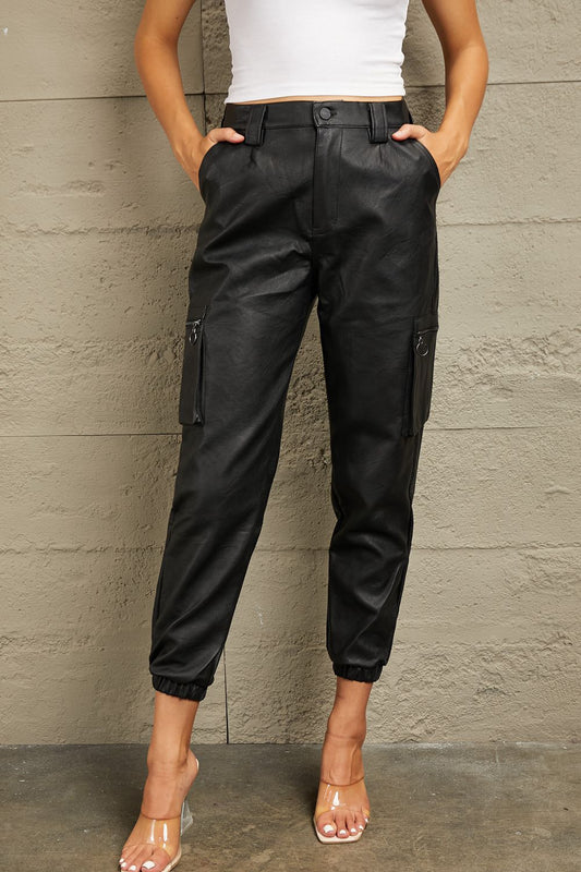 Kancan High Rise Leather Joggers - Mythical Kitty Boutique
