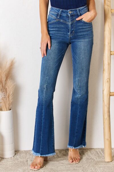 Kancan High Rise Raw Hem Flare Jeans - Mythical Kitty Boutique