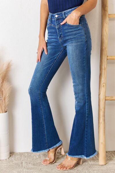 Kancan High Rise Raw Hem Flare Jeans - Mythical Kitty Boutique